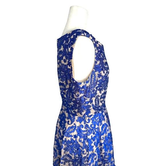 Eliza J Blue Lace Cap Sleeve Fit Flare Dress Pockets Womens Petites Size 12P - Picture 2 of 15
